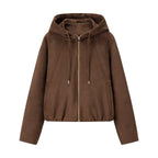 Women's short-cut velour hooded jacket with zipper and elastic hem Fashion Glam
