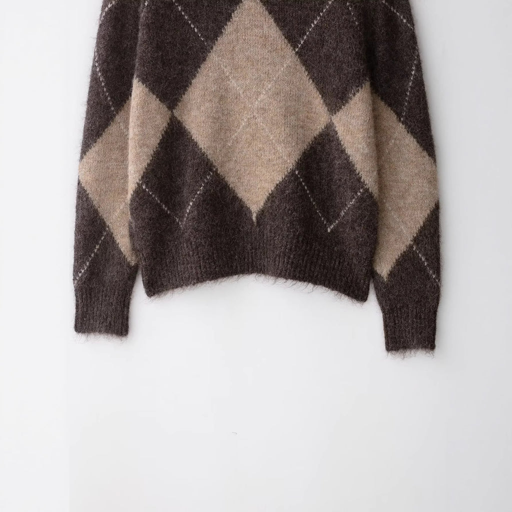 Women's Oversized Knit Sweater with Turtleneck and Diamond Pattern Fashion Glam