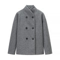 Women Boxy Double-breasted Wool Blend Coat with High Wrap Collar Fashion Glam