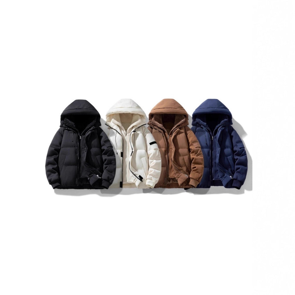 Men's padded hooded jacket with teddy lining and contrasting softshell sleeves Fashion Glam