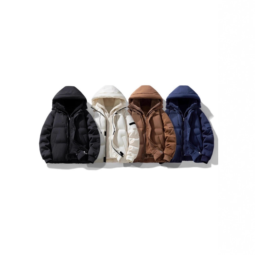 Men's padded hooded jacket with teddy lining and contrasting softshell sleeves Fashion Glam