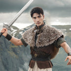 Men's Short Faux Fur Shoulder Cape in Medieval Style with Decorative Closure Fashion Glam