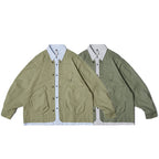 Unisex Oversize Shirt Jacket in Worker Style with Patch Flap Pockets and Contrasting Placket Fashion Glam