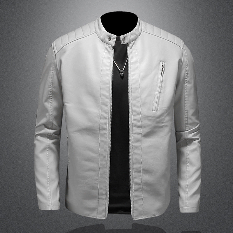 Men's Slim Leather Jacket in Biker Look with Stand-Up Collar and Vertical Chest Pocket Fashion Glam