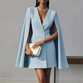Ladies Cape Blazer Dress with Double Breasted and Flared Skirt Fashion Glam