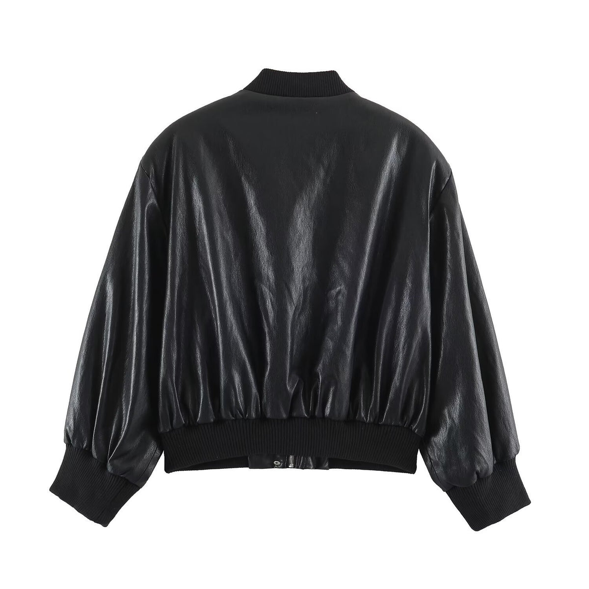 Women's Oversize Bomber Jacket made of Faux Leather with Ribbed Cuffs Fashion Glam
