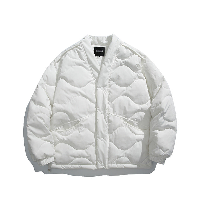 Unisex Oversized Padded Jacket with V-Neck, Snap Button Closure and Padded Insulation Fashion Glam