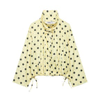 Women's lightweight dotted transitional jacket with high stand-up collar, drawstring and button placket Fashion Glam