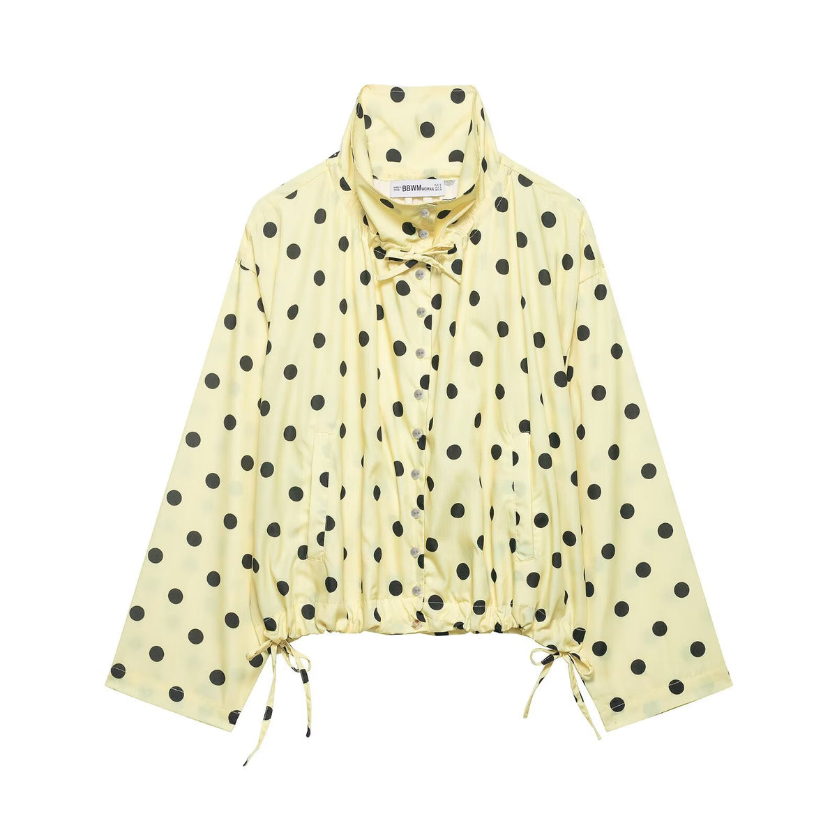 Women's lightweight dotted transitional jacket with high stand-up collar, drawstring and button placket Fashion Glam
