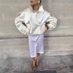 Women Short Boxy Double-breasted Trench with Drawstring and Decorative Shoulder Straps Fashion Glam