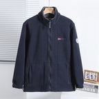Men's fleece outdoor jacket with stand-up collar, full-length zipper, and elastic cuffs Fashion Glam
