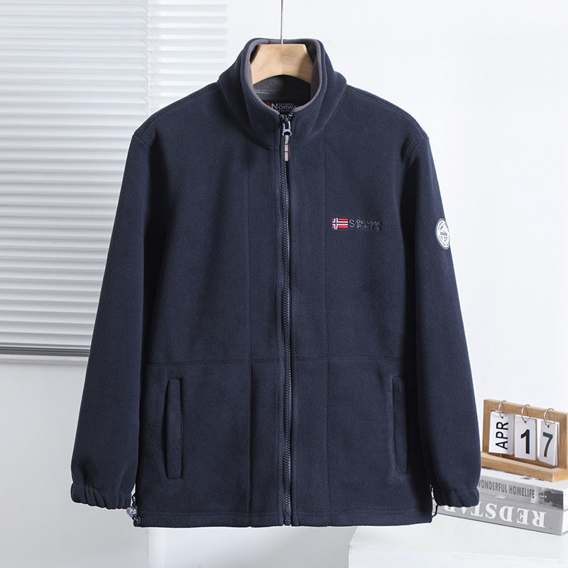 Men's fleece outdoor jacket with stand-up collar, full-length zipper, and elastic cuffs Fashion Glam