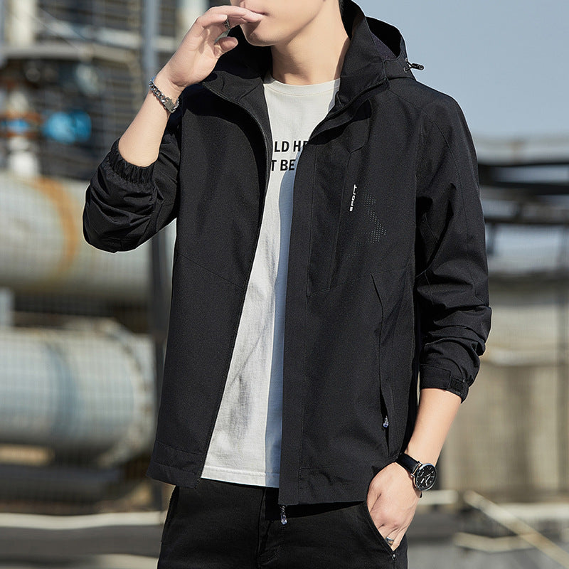 Men's Lightweight Hooded Softshell Jacket with Windproof Membrane and Minimalist Urban Cut Fashion Glam