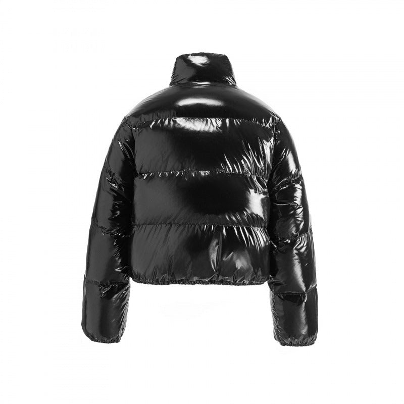 Women's short shiny padded jacket in cropped fit with high stand-up collar Fashion Glam