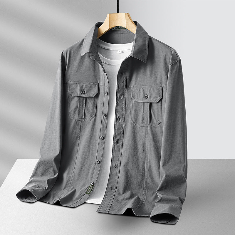 Men's Lightweight Utility Overshirt made of Cotton Blend with Chest Pockets and Relaxed Fit Fashion Glam