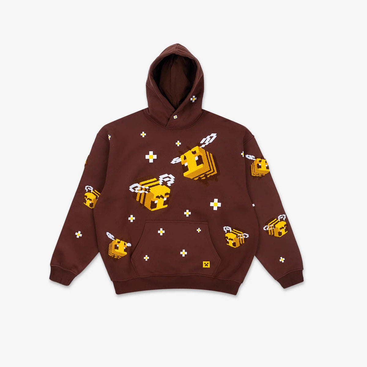 Unisex hoodie with knitted pixel bee design and attached kangaroo pocket Fashion Glam