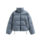 Women's short quilted jacket in check pattern with high stand-up collar and drawstring Fashion Glam