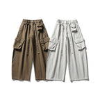 Unisex Wide Cargo Cropped Pants with High Elastic Waistband, Multiple Pockets and Drawstring Fashion Glam