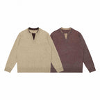 Unisex Mélange-knit sweater with half-neck V-slit and contrasted inner waistband Fashion Glam