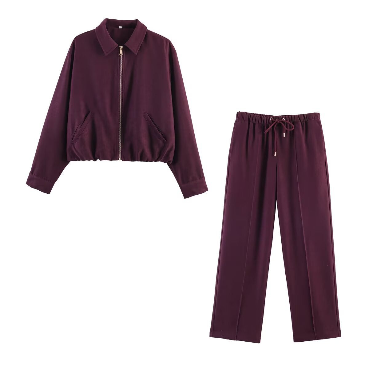 Ladies short cropped bomber jacket with zipper, shirt collar and elastic hem Fashion Glam