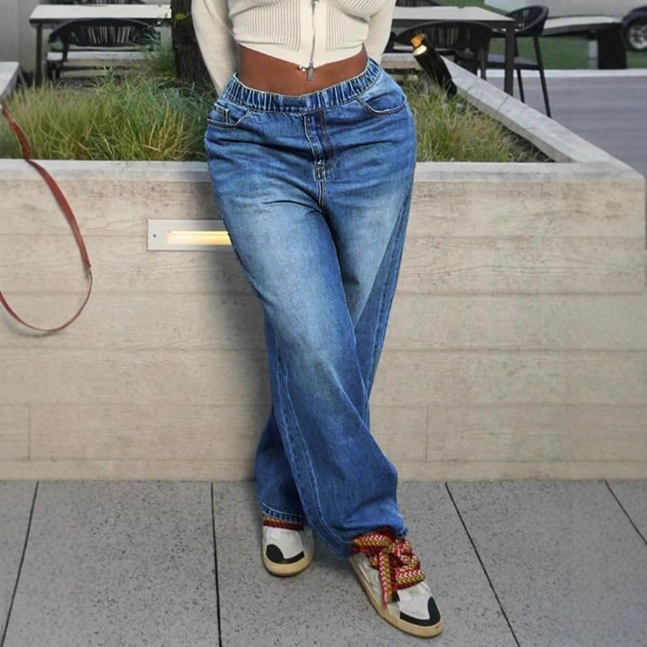 Women's wide Relaxed-Fit jeans with elastic waistband and casual fit Fashion Glam