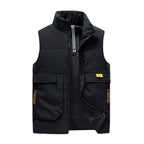 Men's Insulated Outdoor Vest with High Standing Collar, Multifunctional Pockets and Distinctive Webbing Fashion Glam