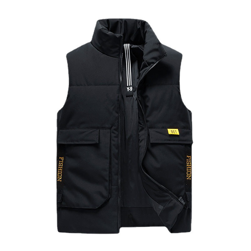 Men's Insulated Outdoor Vest with High Standing Collar, Multifunctional Pockets and Distinctive Webbing Fashion Glam