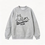 Unisex Oversize Cotton Sweatshirt with Cat Print, Round Neck and Ribbed Cuffs Fashion Glam