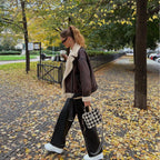 Women's Casual Aviator Biker Jacket in Vintage Leather Look with Sherpa Lining Fashion Glam