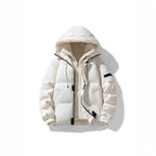 Men's padded hooded jacket with teddy lining and contrasting softshell sleeves Fashion Glam