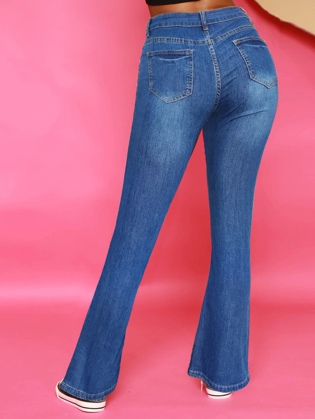Women's High-Waisted Flared Jeans with Visible Button Placket and Sculpting Superstretch Comfort Fashion Glam