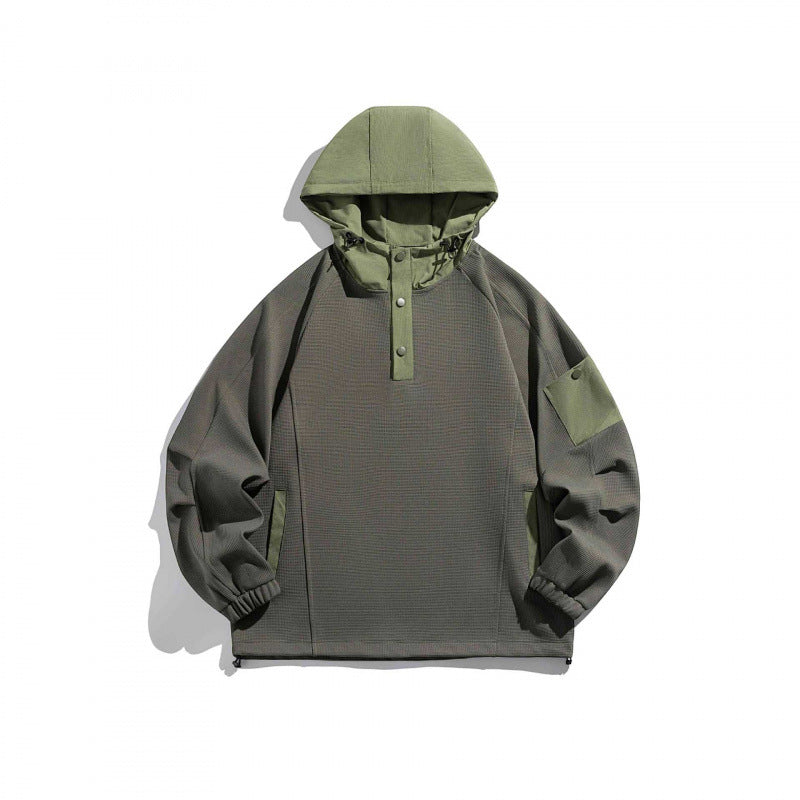 Unisex Technical Hoodie in Oversized Cut with Henley Placket, Patch Pocket and Drawstring Fashion Glam