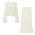 Women Two-Piece Crocheted Knit Set with V-Neck and Midi Skirt Fashion Glam