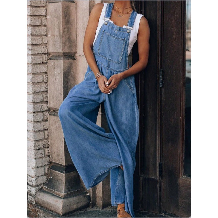 Ladies Wide Denim Overall in Palazzo Style Fashion Glam