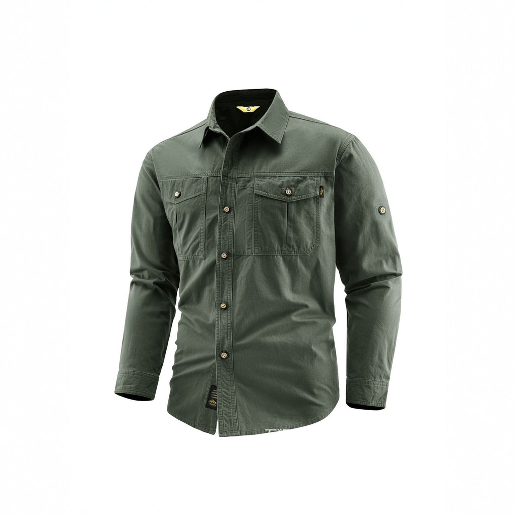 Men's Canvas Overshirt in Field Style with Chest Flaps and Full Button Placket Fashion Glam
