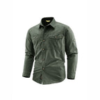 Men's Canvas Overshirt in Field Style with Chest Flaps and Full Button Placket Fashion Glam