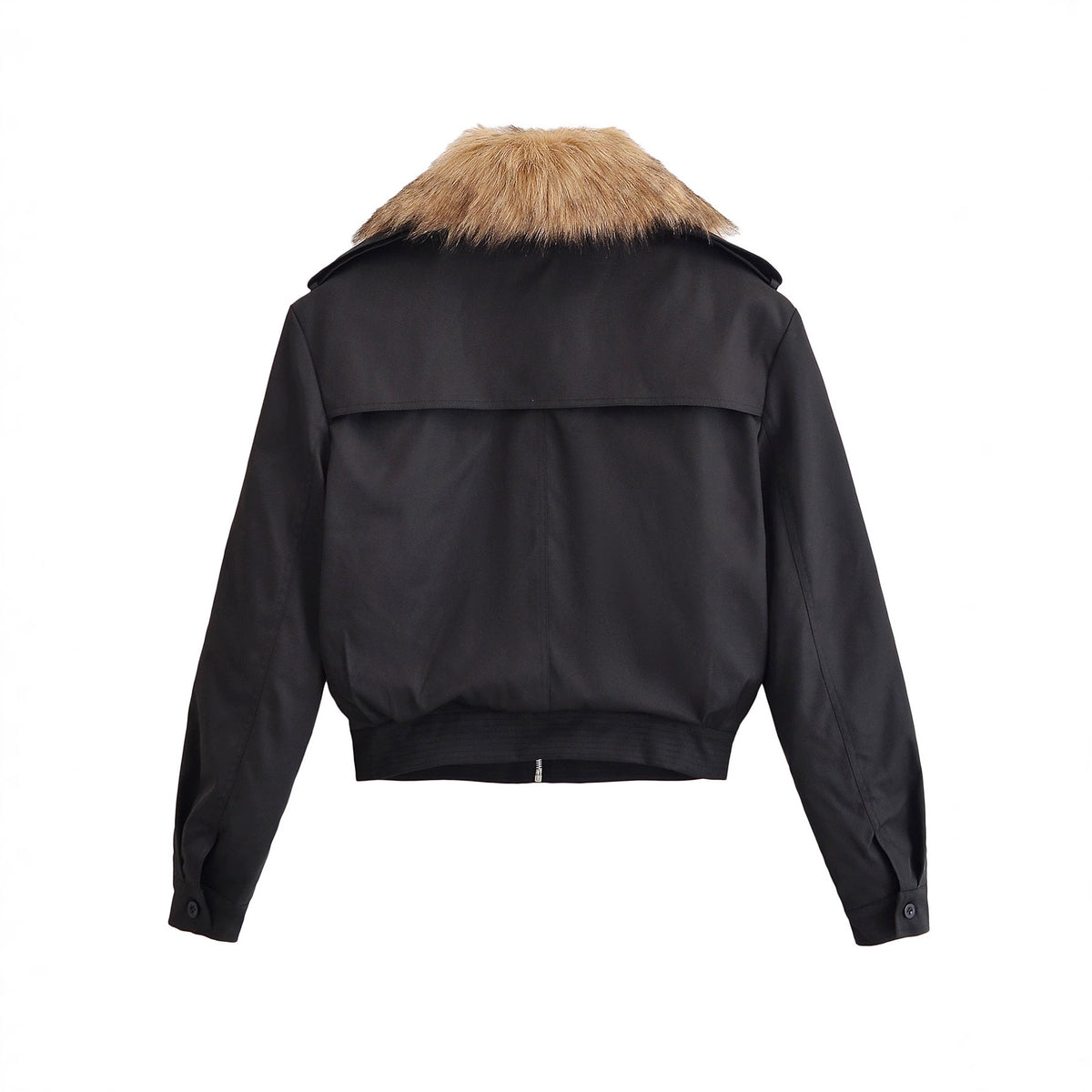 Ladies Short Bomber Jacket with Removable Faux Fur Collar Fashion Glam
