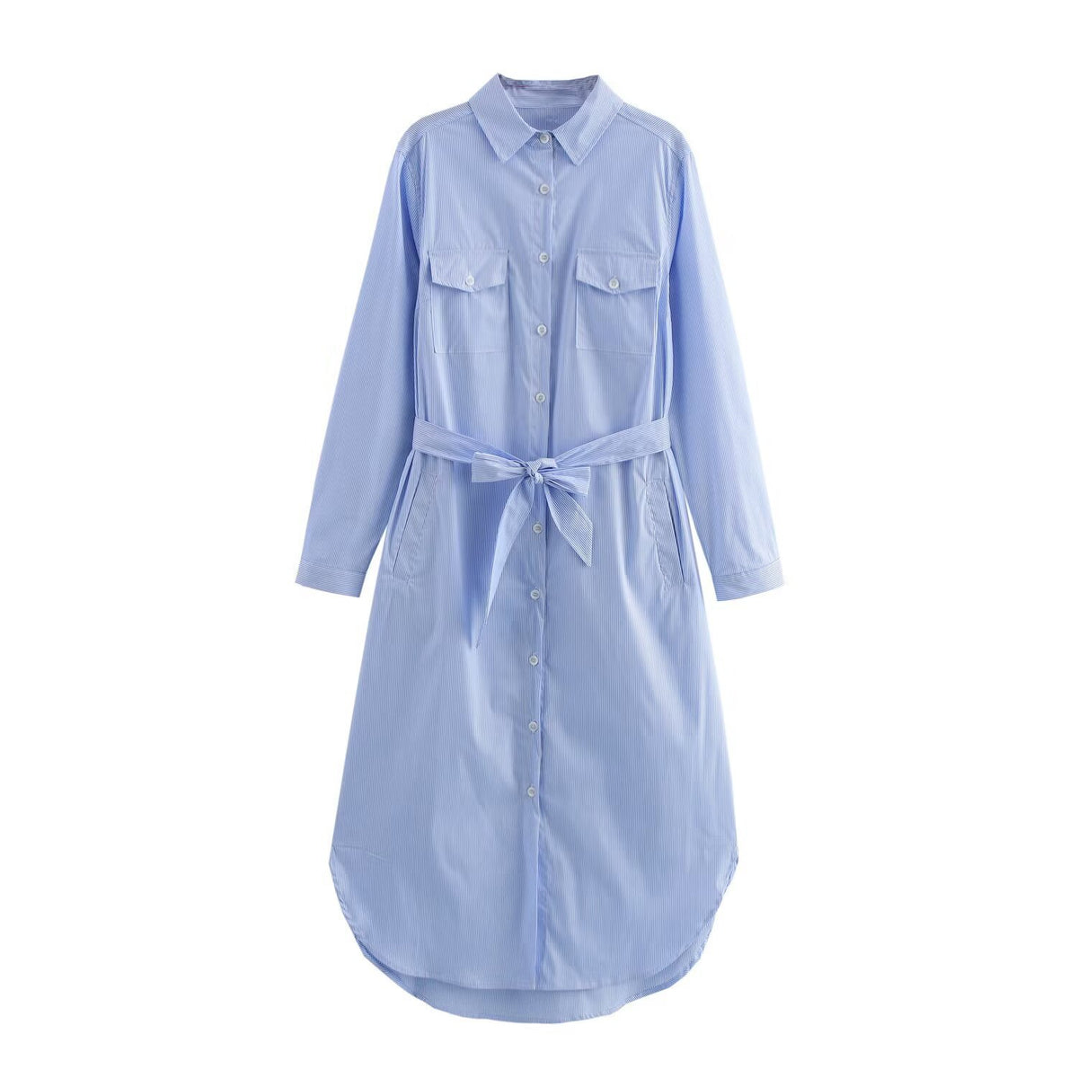 Women’s Shirt Dress with Waist Belt and Chest Pockets Fashion Glam