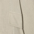 Women Boxy Linen Blazer with Stand Collar, Decorative Button Placket and Patch Pockets Fashion Glam