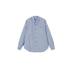 Unisex Oversized stripe shirt with diagonal striped chest pocket, Kent collar and rounded hem Fashion Glam