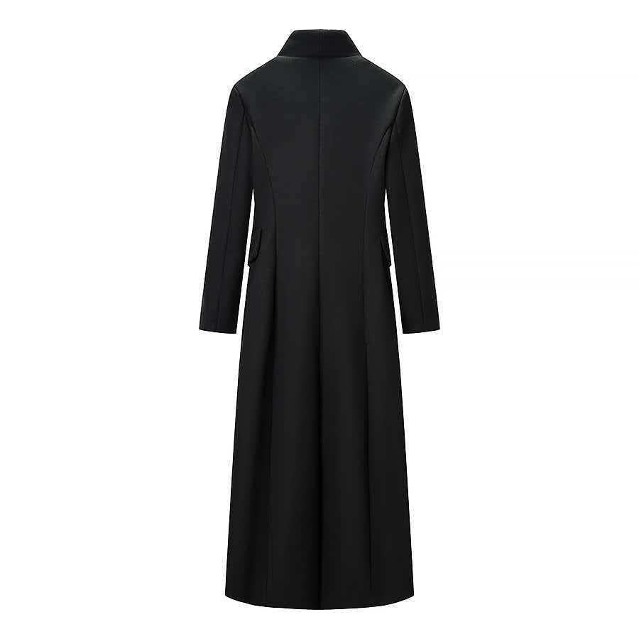 Women Tailored Long Coat with distinctive shoulder pads and asymmetric lapel Fashion Glam
