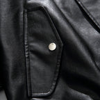 Men's Boxy Faux Leather Blouson Jacket with Stand Collar Snap Placket and Elastic Hem Fashion Glam