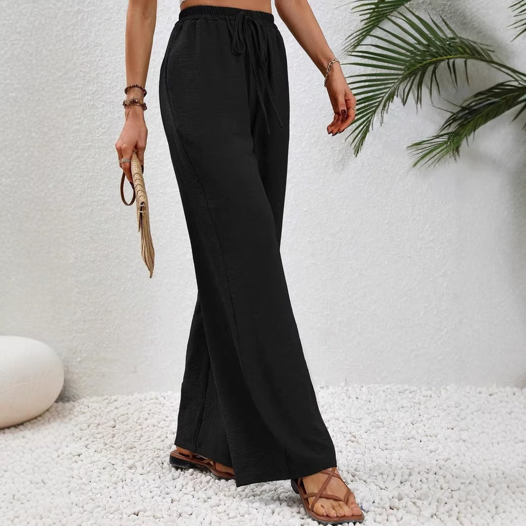 Women's Light Palazzo Pants with Elastic Waistband, Drawstring, and Side Pockets Fashion Glam