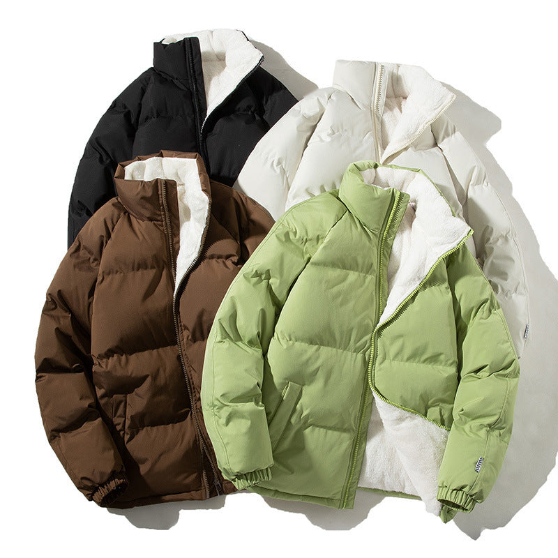 Women's Oversized Puffer Jacket with Teddy Lining, Stand Collar and Patch Pockets Fashion Glam