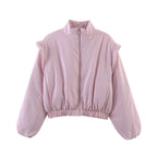 Women's Padded Cropped Jacket with Stand Collar, Drawstring Hem and Dropped Shoulder Details Fashion Glam
