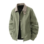 Men's Light Canvas Blouson with Check Collar, Zipper and Snap Button Placket Fashion Glam