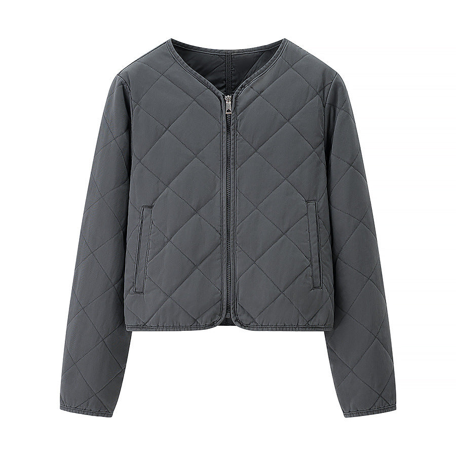 Women’s short quilted jacket with diamond quilting, full zip and integrated pockets Fashion Glam