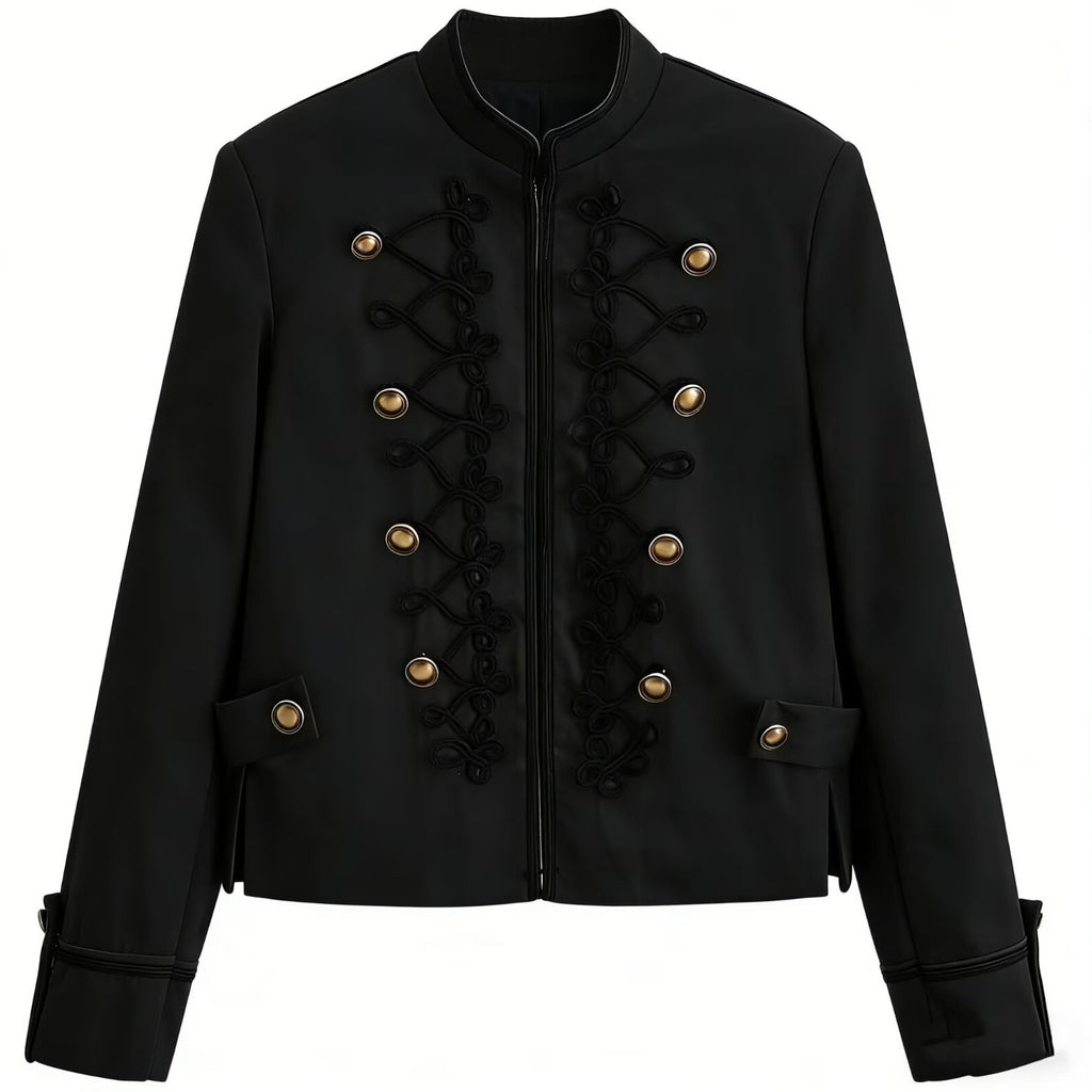 Women’s short military-style jacket with decorative cords and stand-up collar Fashion Glam