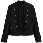 Women’s short military-style jacket with decorative cords and stand-up collar Fashion Glam