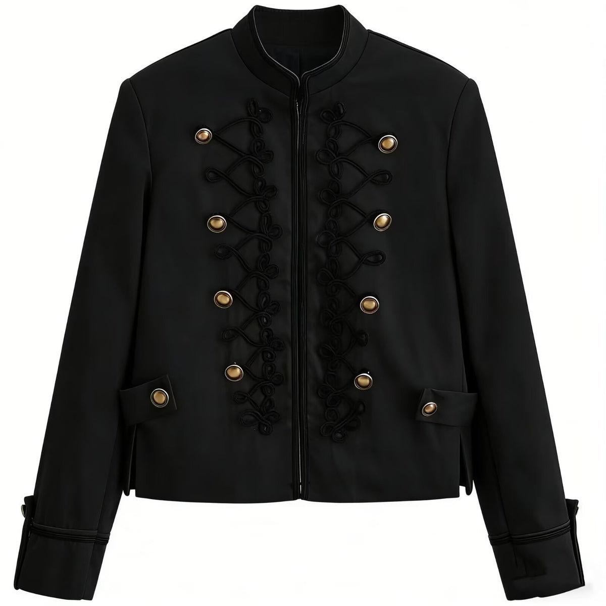 Women’s short military-style jacket with decorative cords and stand-up collar Fashion Glam